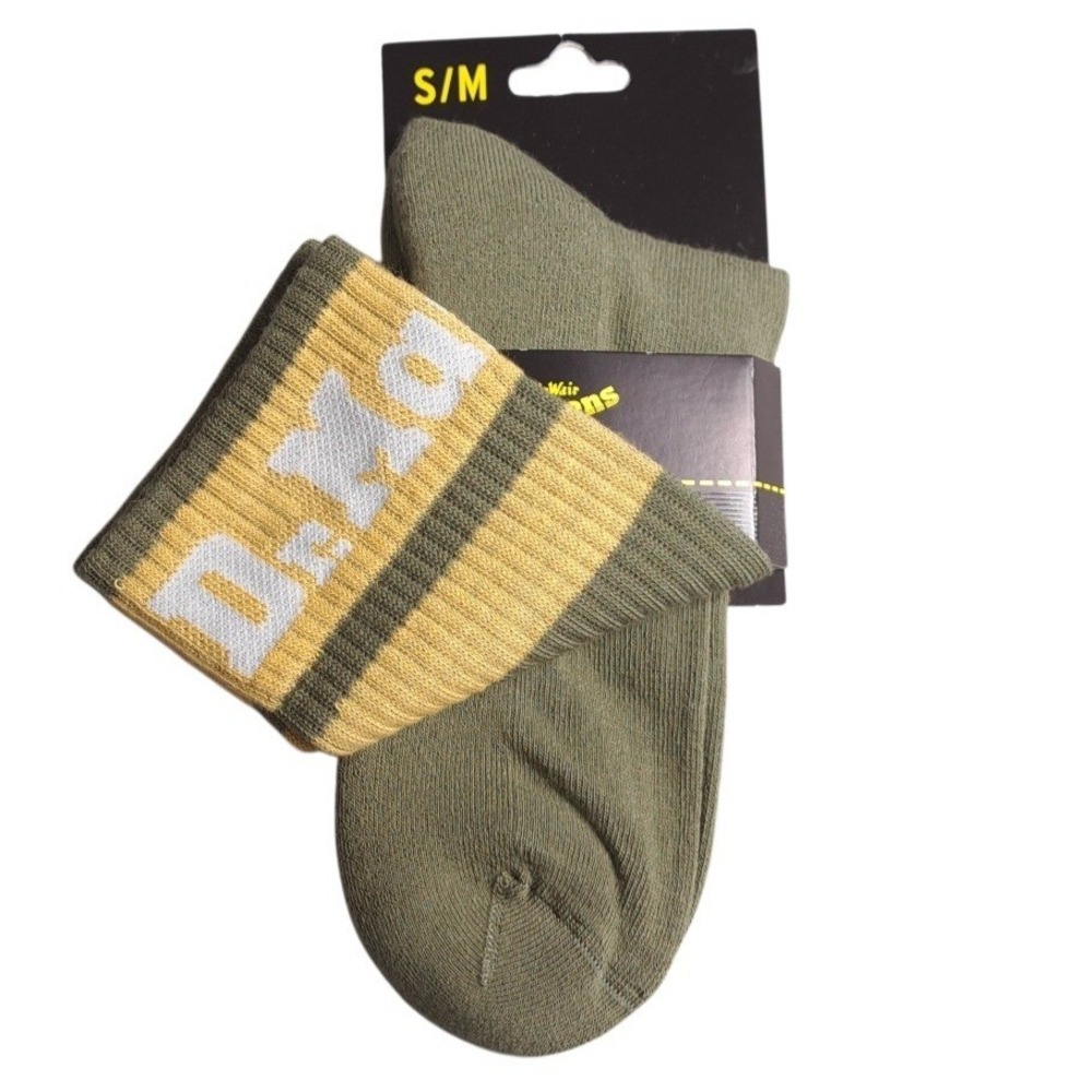 1 Pair Dr Martens Athletic Logo Socks Size‎ S/M Khaki Cotton Blend & Ochre